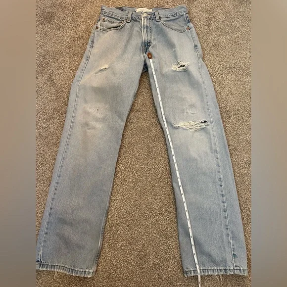 Levis 505 Jeans Mens 29 X 30 Regular Fit Straight Leg Light Wash Blue Denim - Picture 9 of 12